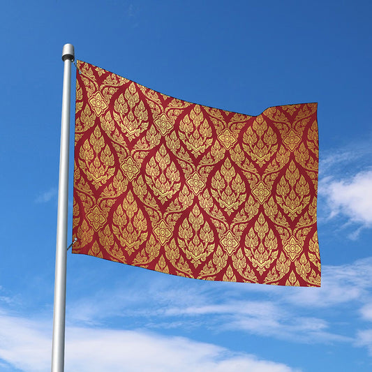Gold And Red Thai Pattern Print Polyester Flag