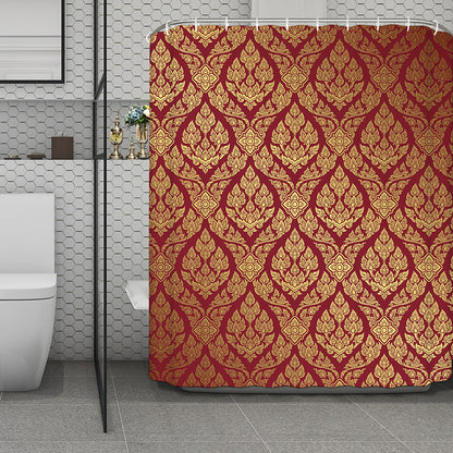 Gold And Red Thai Pattern Print Polyester Shower Curtain