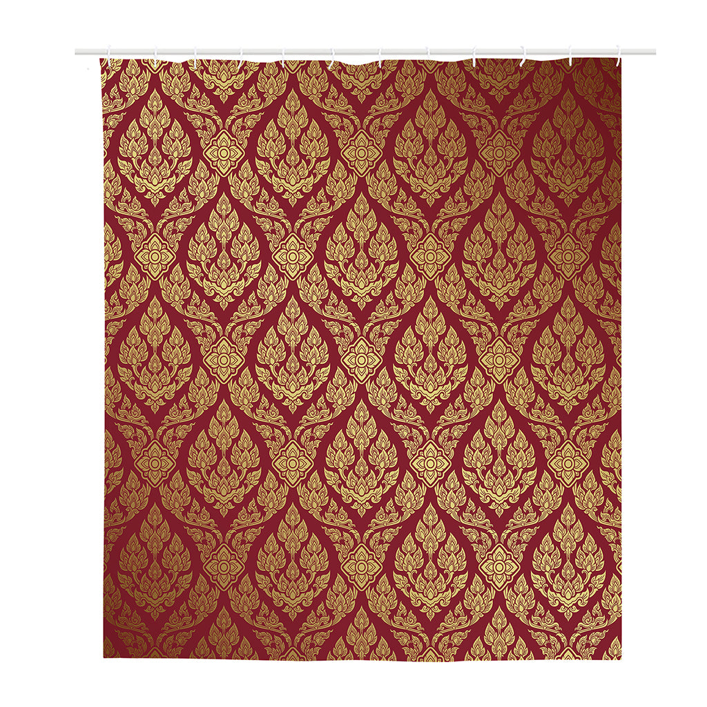 Gold And Red Thai Pattern Print Polyester Shower Curtain