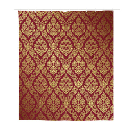 Gold And Red Thai Pattern Print Polyester Shower Curtain