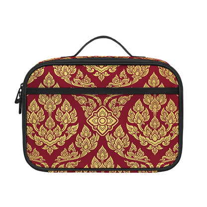 Gold And Red Thai Pattern Print Portable Lunch Bag