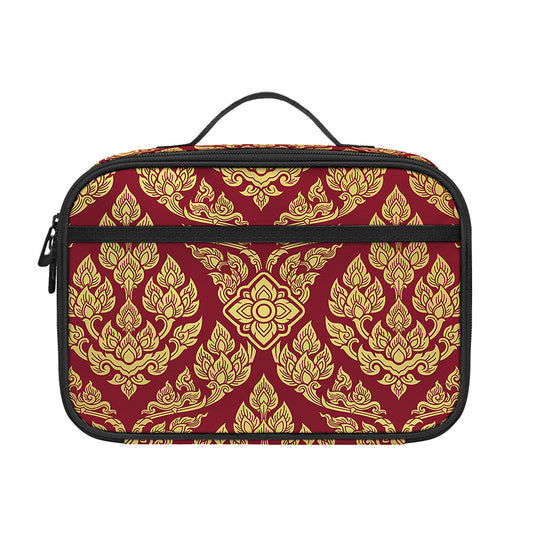 Gold And Red Thai Pattern Print Portable Lunch Bag