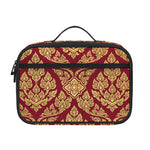 Gold And Red Thai Pattern Print Portable Lunch Bag