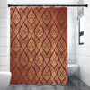 Gold And Red Thai Pattern Print Premium Shower Curtain