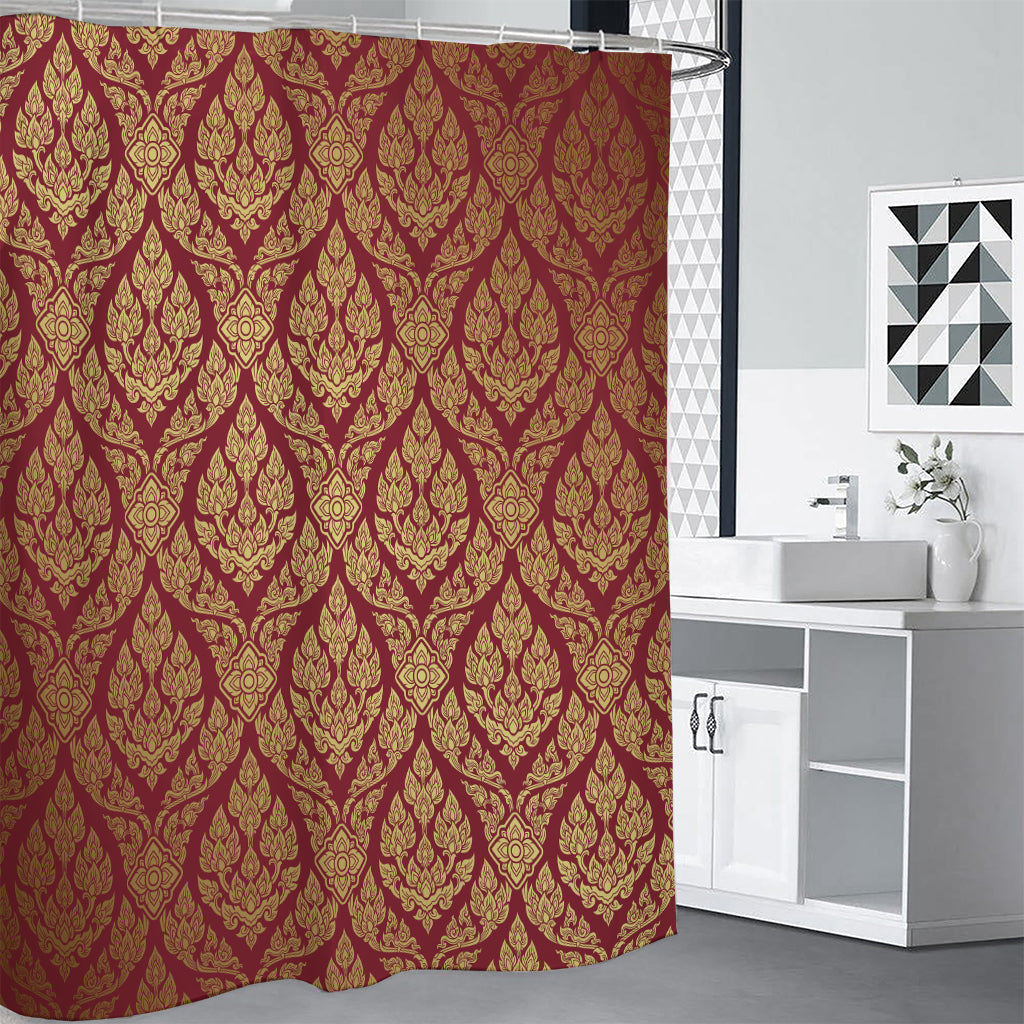 Gold And Red Thai Pattern Print Premium Shower Curtain