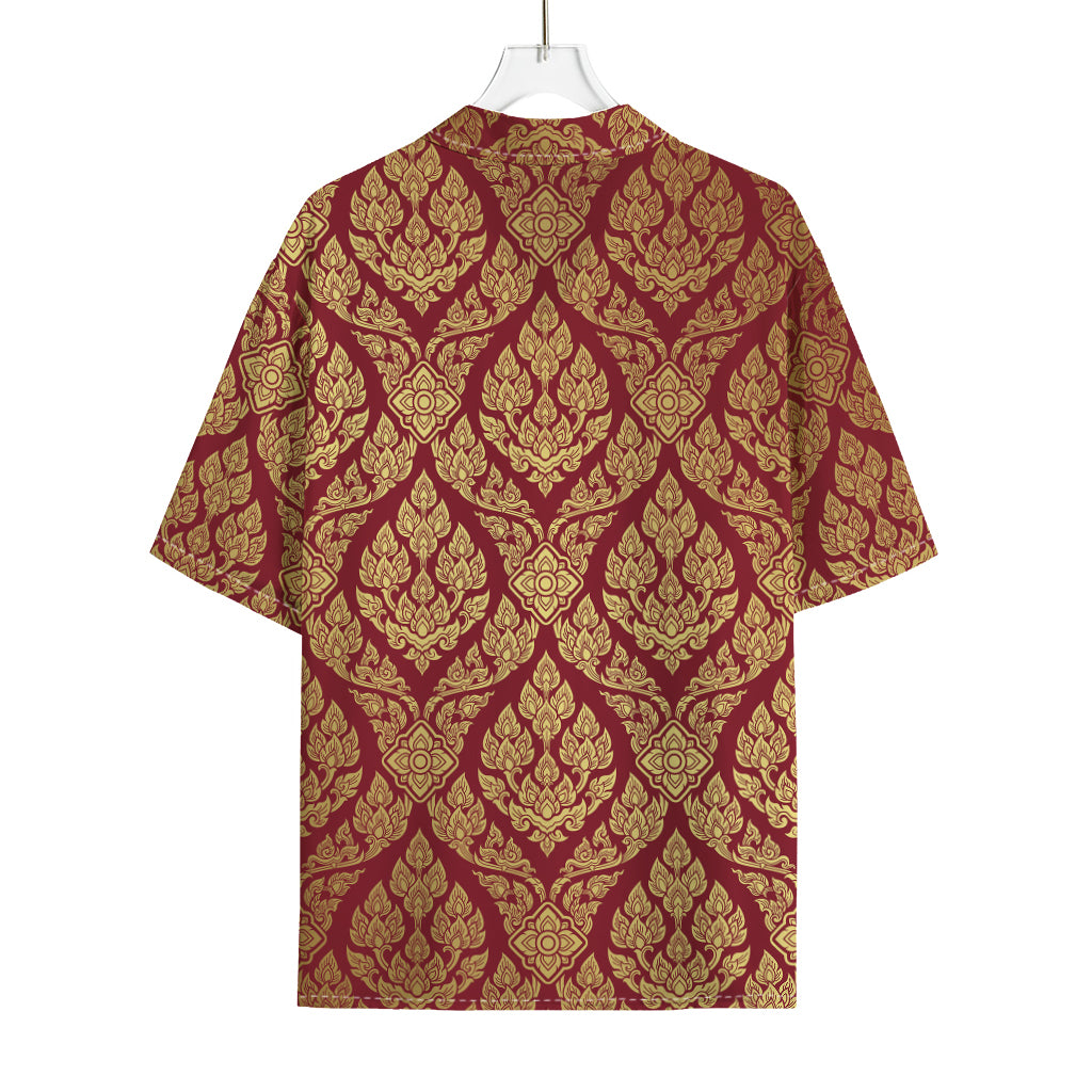 Gold And Red Thai Pattern Print Rayon Hawaiian Shirt