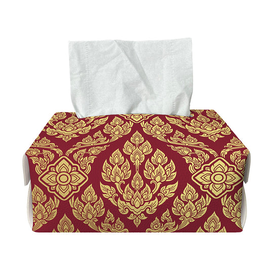 Gold And Red Thai Pattern Print Rectangle Tissue Box Cover