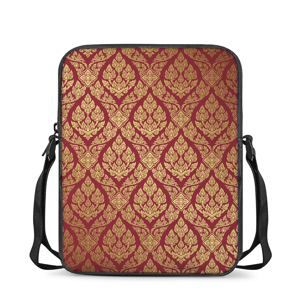 Gold And Red Thai Pattern Print Rectangular Crossbody Bag