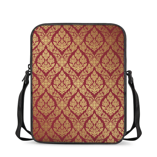 Gold And Red Thai Pattern Print Rectangular Crossbody Bag
