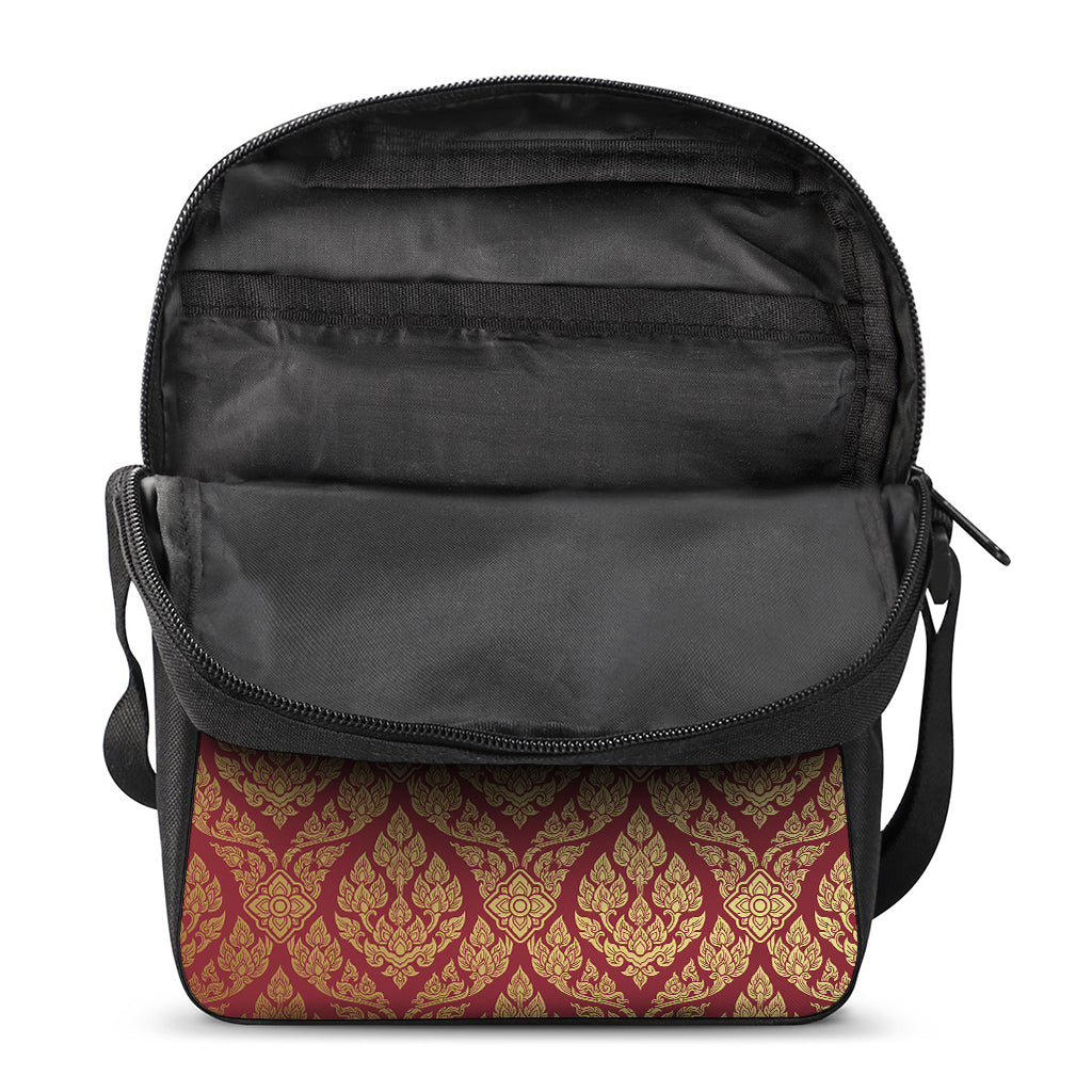 Gold And Red Thai Pattern Print Rectangular Crossbody Bag