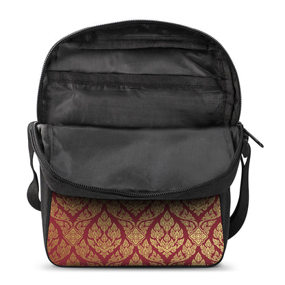 Gold And Red Thai Pattern Print Rectangular Crossbody Bag