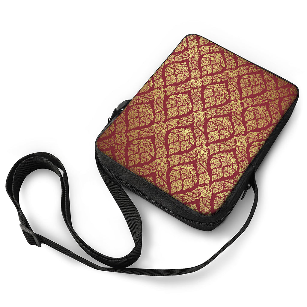 Gold And Red Thai Pattern Print Rectangular Crossbody Bag