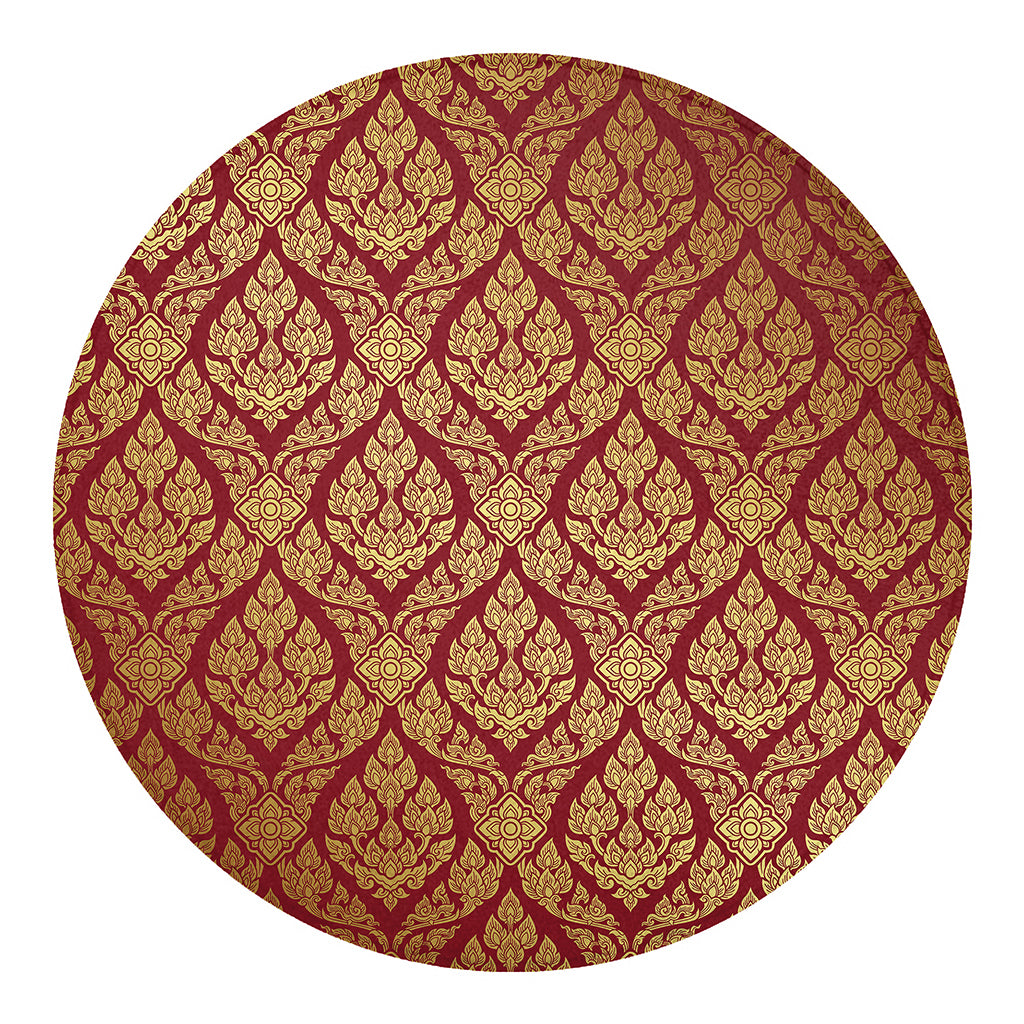Gold And Red Thai Pattern Print Round Blanket