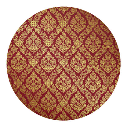 Gold And Red Thai Pattern Print Round Blanket