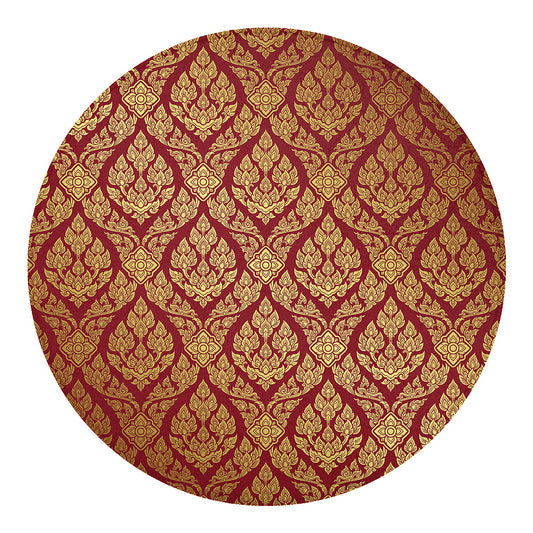 Gold And Red Thai Pattern Print Round Blanket