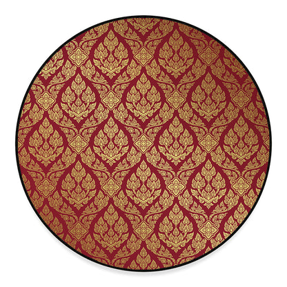 Gold And Red Thai Pattern Print Round Floor Mat
