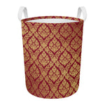 Gold And Red Thai Pattern Print Round Laundry Basket