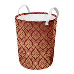 Gold And Red Thai Pattern Print Round Laundry Basket