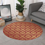 Gold And Red Thai Pattern Print Round Rug