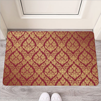 Gold And Red Thai Pattern Print Rubber Doormat