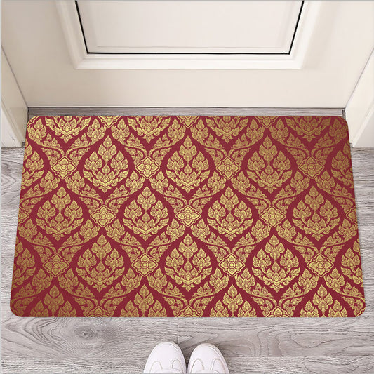 Gold And Red Thai Pattern Print Rubber Doormat