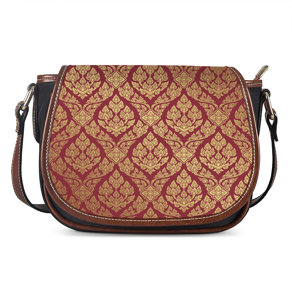 Gold And Red Thai Pattern Print Saddle Bag