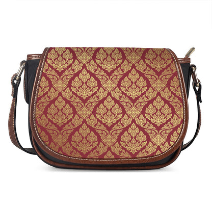 Gold And Red Thai Pattern Print Saddle Bag