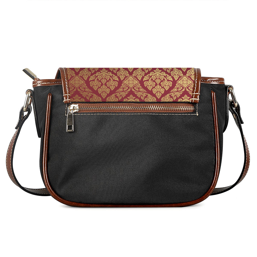 Gold And Red Thai Pattern Print Saddle Bag