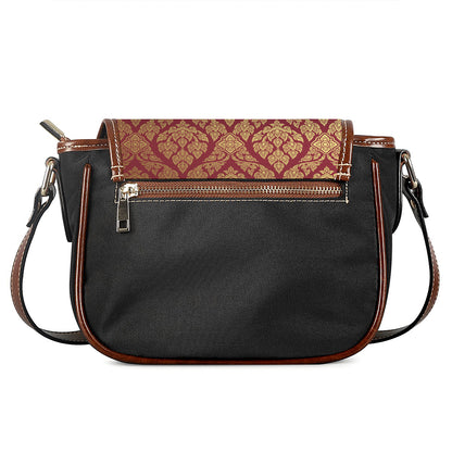 Gold And Red Thai Pattern Print Saddle Bag