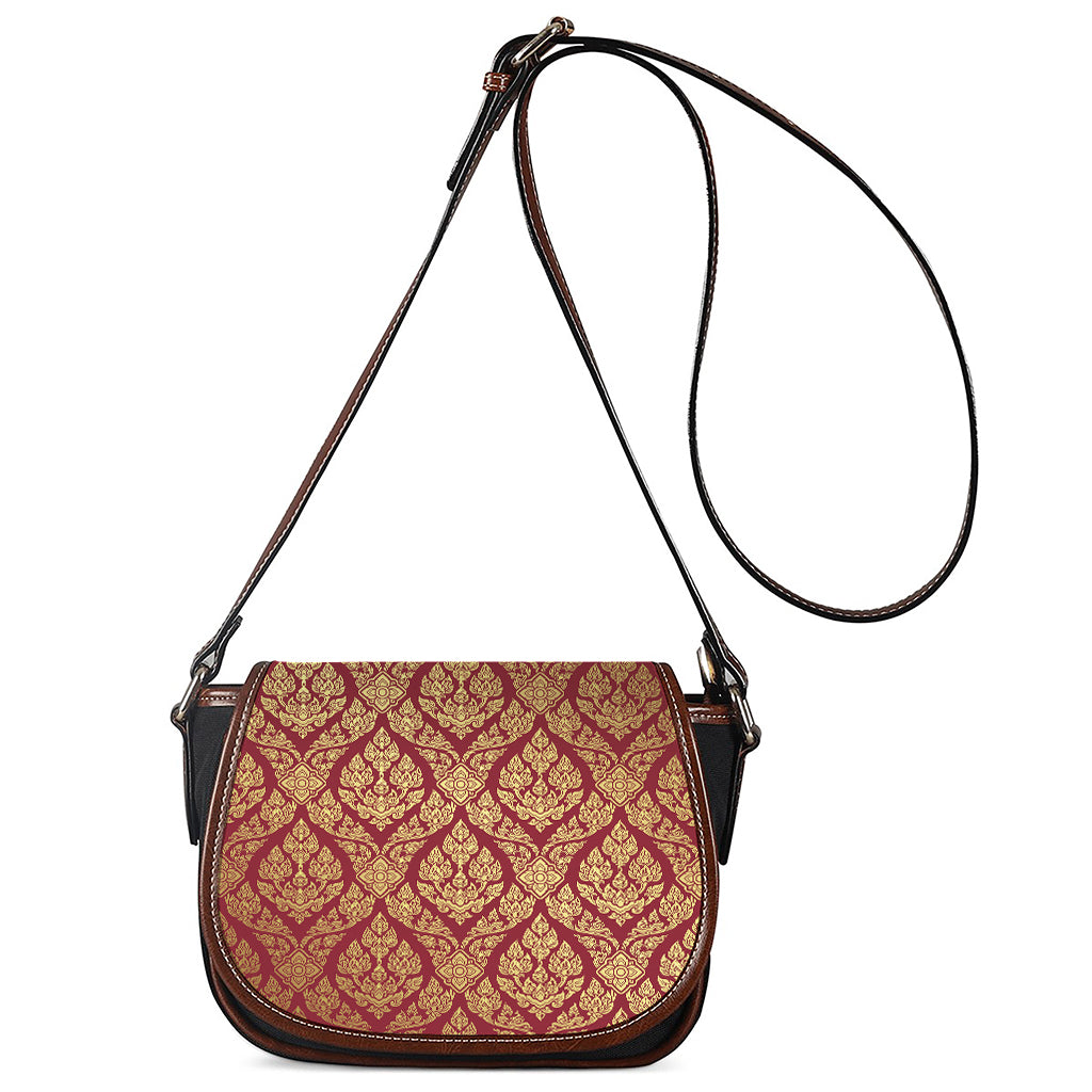 Gold And Red Thai Pattern Print Saddle Bag