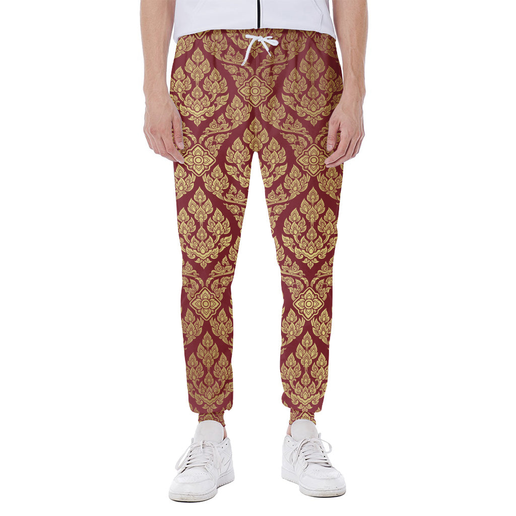 Gold And Red Thai Pattern Print Scuba Joggers