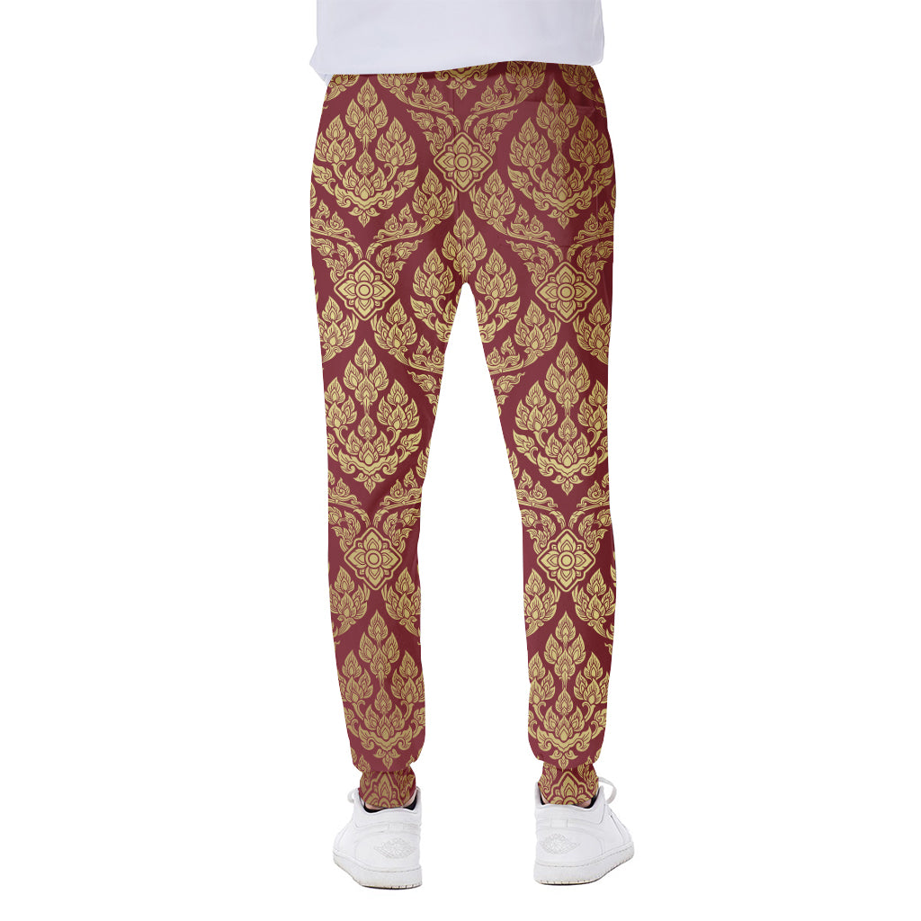 Gold And Red Thai Pattern Print Scuba Joggers