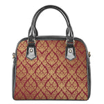 Gold And Red Thai Pattern Print Shoulder Handbag