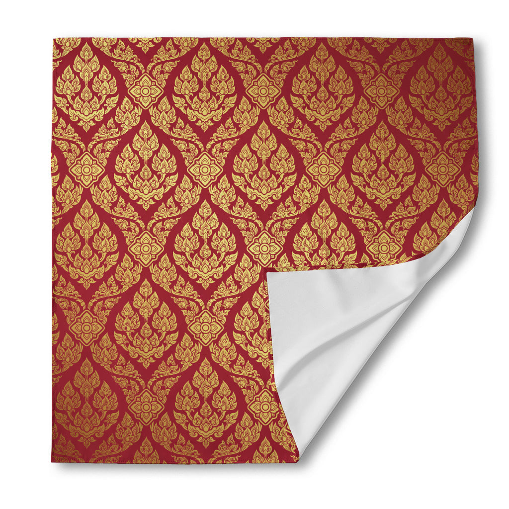 Gold And Red Thai Pattern Print Silk Bandana