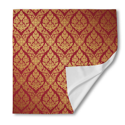 Gold And Red Thai Pattern Print Silk Bandana