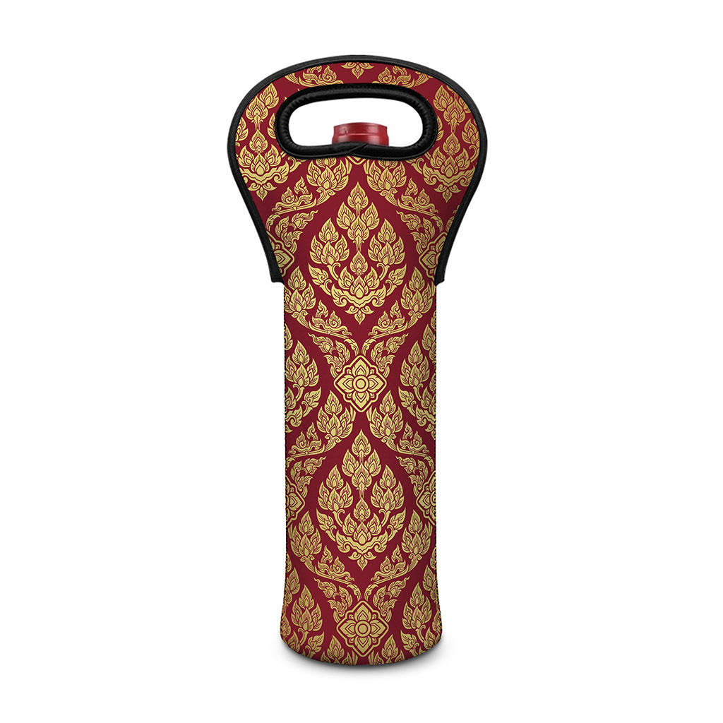 Gold And Red Thai Pattern Print Single Neoprene Wine Tote