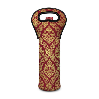 Gold And Red Thai Pattern Print Single Neoprene Wine Tote