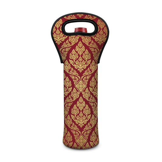 Gold And Red Thai Pattern Print Single Neoprene Wine Tote