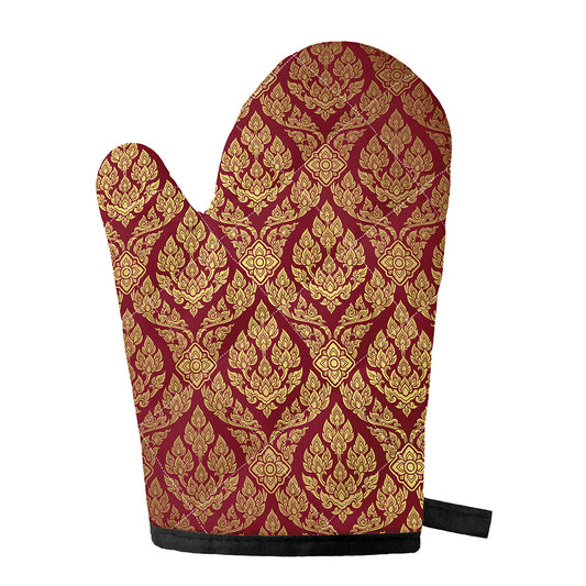 Gold And Red Thai Pattern Print Single Oven Mitt