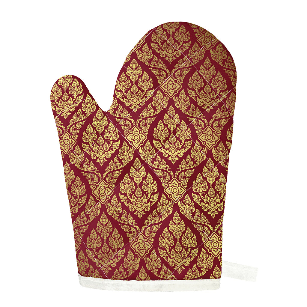 Gold And Red Thai Pattern Print Single Oven Mitt