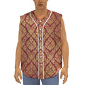 Gold And Red Thai Pattern Print Sleeveless Baseball Jersey