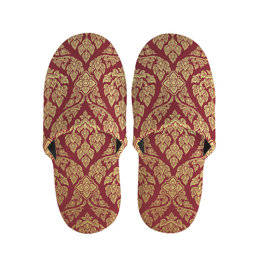 Gold And Red Thai Pattern Print Slippers
