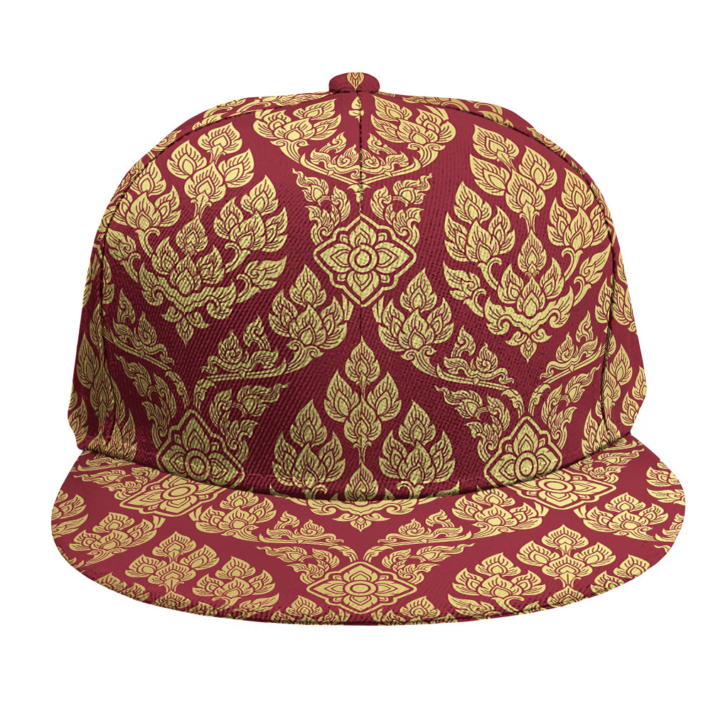 Gold And Red Thai Pattern Print Snapback Cap