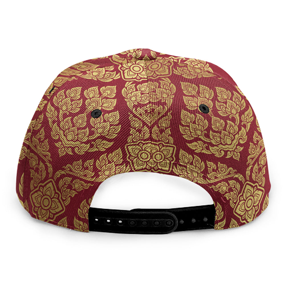 Gold And Red Thai Pattern Print Snapback Cap