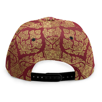Gold And Red Thai Pattern Print Snapback Cap