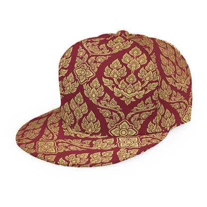 Gold And Red Thai Pattern Print Snapback Cap