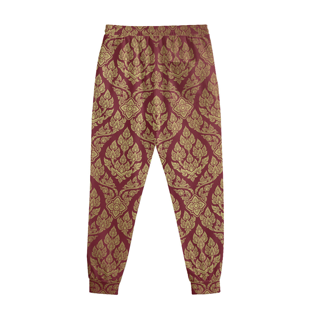 Gold And Red Thai Pattern Print Sweatpants