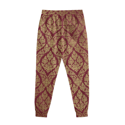 Gold And Red Thai Pattern Print Sweatpants