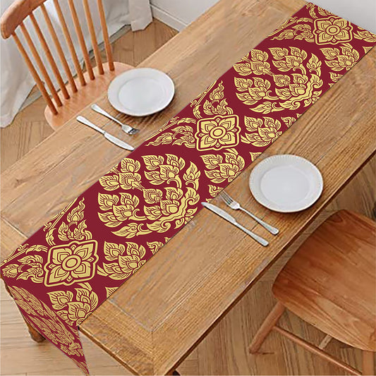 Gold And Red Thai Pattern Print Table Runner