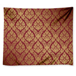 Gold And Red Thai Pattern Print Tapestry